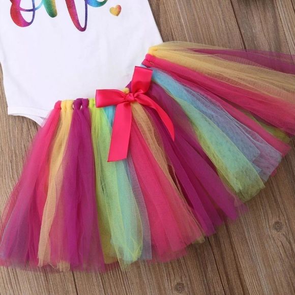 First Birthday Outfit | 1st Birthday Rainbow Sparkle Tutu Dress | Happy Birthday - Picture 7 of 9